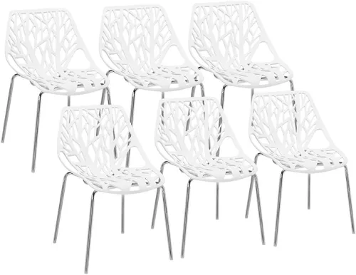 Vista 10 de Bonnlo Juego de 4 sillas de comedor apilables modernas, negras, sillas de plástico de abedul para comedor, sala de estar, oficina