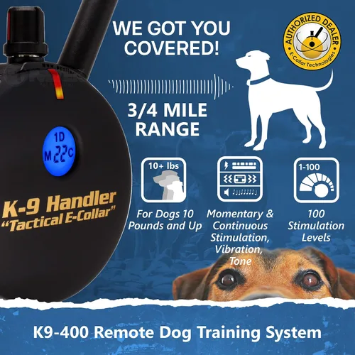 Vista 3 de Educator Collar táctico K9-400 para entrenamiento de perros con control remoto, rango de 3/4 millas, impermeable, 100 niveles de estimulación, modo