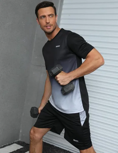 Vista 7 de SIENDIU Conjuntos de entrenamiento para hombre, ropa atlética, camisas, pantalones cortos, paquete de 3 unidades, baloncesto, correr, gimnasio