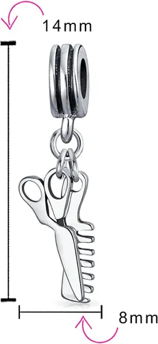 Vista 3 de Fashion Diva Hair Stylist Dresser Beauty Salon Comb Scissors Dangle Bead Charm For Women .925 Sterling Silver Fits European Bracelet