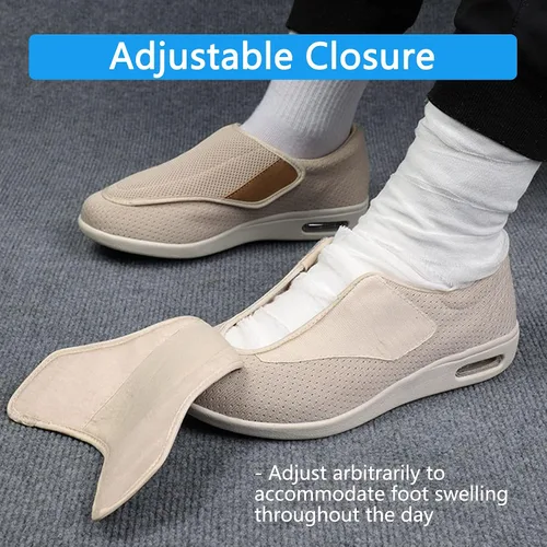 Vista 5 de Zapatos para diabéticos elegantes para hombre, con cierre ajustable, de ancho extraancho, con cierre ajustable, ligeros, transpirables, de malla