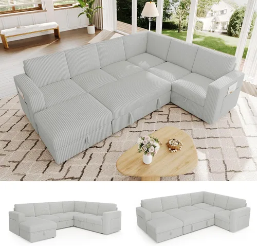 Vista 20 de Sofá modular de 85 pulgadas con cama extraíble, sofá modular de 5 asientos en forma de L con almacenamiento, sofás seccionales para sala de estar