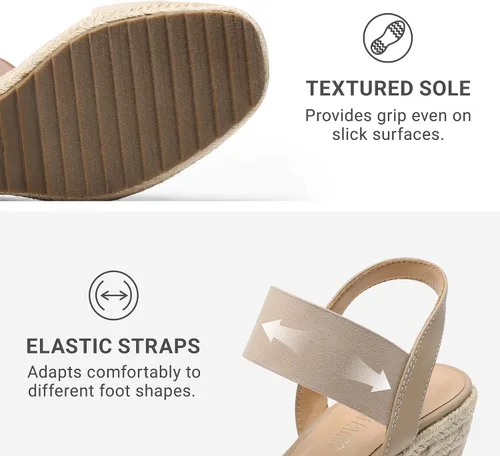 Vista 2 de DREAM PAIRS Alpargatas de punta abierta para mujer, sandalias de plataforma elegantes sin cordones con correa elástica en el tobillo