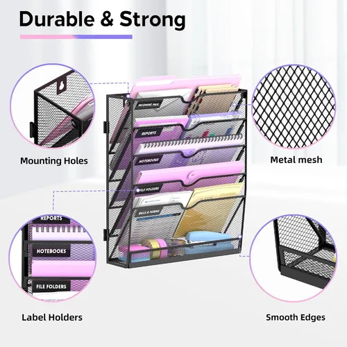Vista 3 de SUPEASY Organizador de archivos de pared de 6 niveles con base, soporte Negro