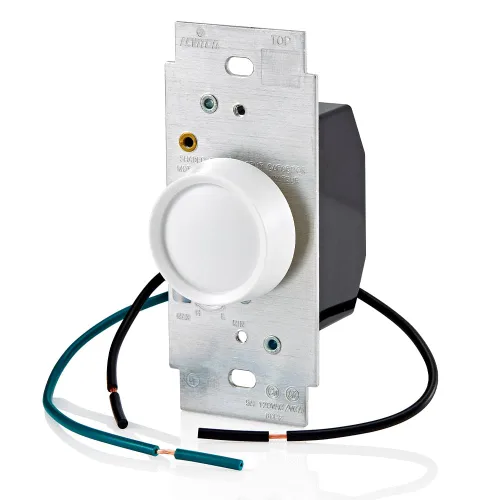 Vista 3 de Leviton Trimatron - Interruptor giratorio de control de velocidad del ventilador, 5 A, rango completo, velocidad variable, polo único, 6616-W