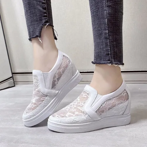Vista 4 de Hbeylia Zapatos deportivos de plataforma para mujer, de malla de encaje, con cuña oculta, diseño floral, sin cordones, con fondo grueso, zapatos