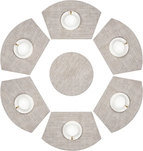 Vista 27 de SHACOS Juego de 5 manteles individuales pequeños en forma de cuña con centro de mesa, resistentes al calor, lavables (5, beige)