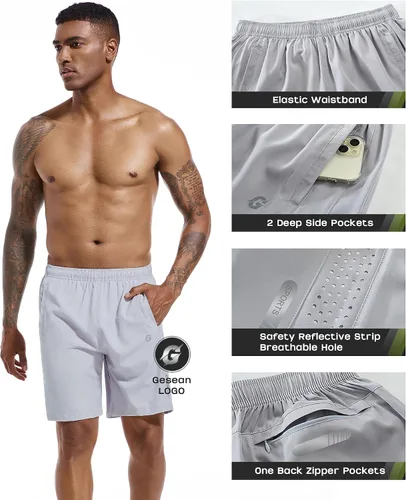 Vista 3 de Gesean Pantalones cortos de entrenamiento 2 en 1 para hombre, 5 pulgadas, ligeros, para gimnasio, entrenamiento, deporte, con bolsillos para teléfono