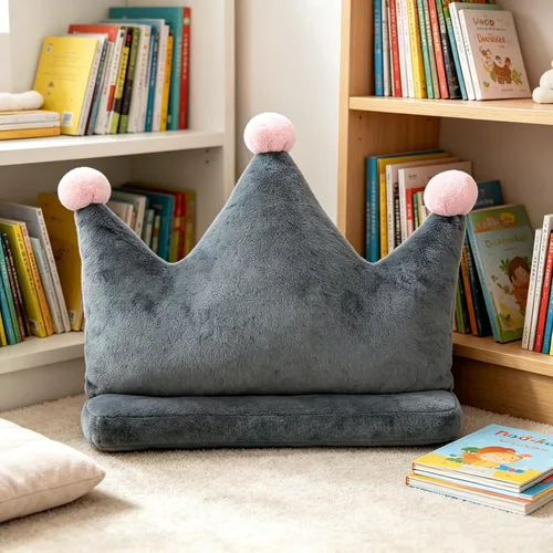 Vista 7 de Almohada de felpa en forma de corona, 20 x 15 pulgadas, gris, relleno de algodón PP, cojín decorativo para sofá cama, perfecto para el hogar