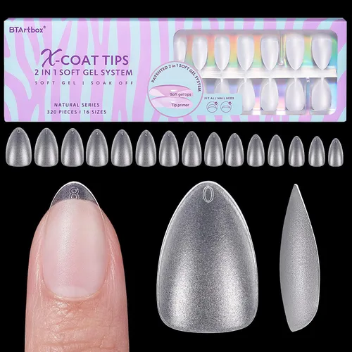 Vista 12 de BTArtbox - Uñas postizas transparentes de cobertura completa con estuche, almendra mediana, 500