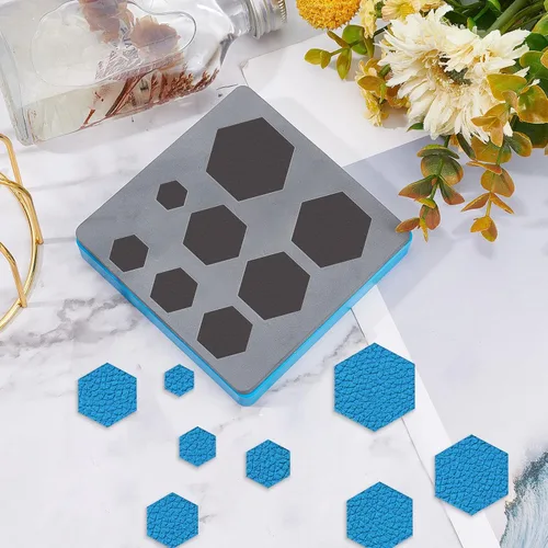 Vista 5 de SUPERDANT Troqueles de corte hexagonal de cuero, 8 tamaños, colgante hexagonal, máquina de troquelado de madera para parches de cuero, llaves