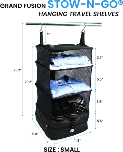 Vista 2 de Grand Fusion Housewares Stow-N-Go - Organizador de equipaje y viaje, artículos esenciales de viaje, cubos de embalaje colgantes con estantes