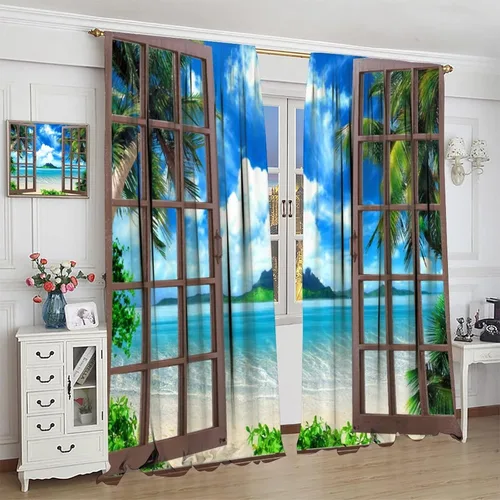 Vista 325 de Cortinas de paisaje, ventana 3D, primavera, bosque, vida silvestre, paisajes de naturaleza, dormitorio, sala de estar, cortinas térmicas opacas de 2