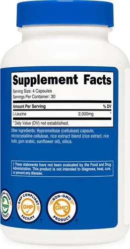 Vista 5 de Nutricost L-leucina 2,000 mg, 120 cápsulas vegetarianas, sin gluten