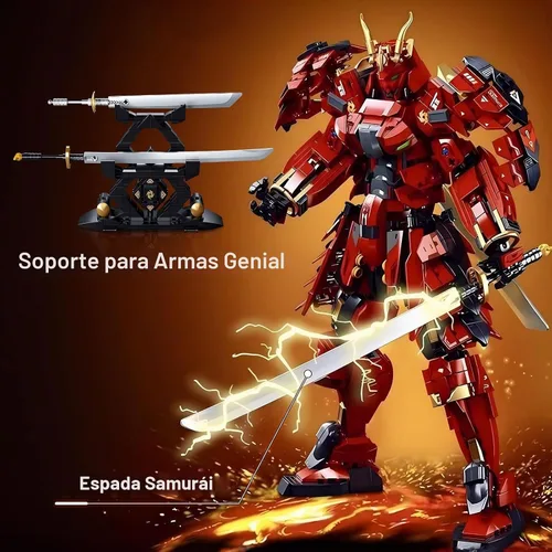 Vista 3 de HIGH GODO Samurai Mech Warrior - Juego de construcción de bloques de construcción de robot con espadas dobles, 923 piezas, regalo creativo