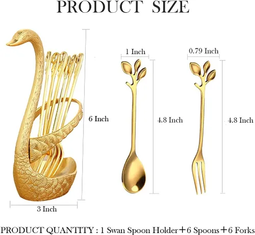 Vista 3 de Gold - Juego de 13 cucharas de cisne con cucharas y tenedores para café, té y mesa de postres
