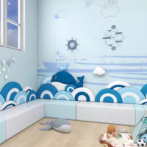 Vista 4 de Paneles de pared 3D con patrón de ballena, panel de pared 3D para niños, pegatinas decorativas de pared de tatami, papel tapiz autoadhesivo