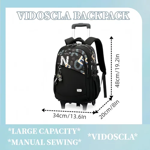 Vista 2 de VIDOSCLA Mochila con ruedas para niños y adolescentes, A005# Black Comics-6 A005# Black Comics-6 Ruedas