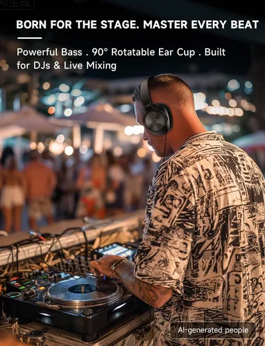 Vista 3 de AOC Auriculares con cable, auriculares con monitor de estudio de DJ sobre la oreja con tiempo de reproducción de 72 horas, conector de 0.138