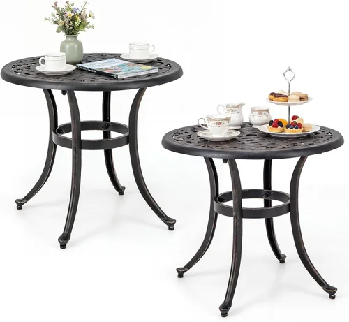 Vista 10 de Tangkula Mesa auxiliar de patio de 24 pulgadas, mesa auxiliar de aluminio fundido con almohadillas ajustables, mesa de centro pequeña
