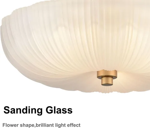 Vista 5 de DIRYZON Lámpara de techo semiempotrada de 12 pulgadas, luces de techo modernas, lámpara de techo de latón de 3 luces con vidrio esmerilado