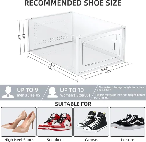 Vista 2 de Elechomes Cajas de zapatos apilables de plástico transparente, paquete de 18 unidades, organizador de zapatos de primera calidad, almacenamiento