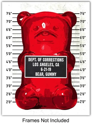 Vista 2 de Conjunto de Fotos Policiales de Ositos de Goma – Decoración de Habitación con Estética Contemporánea Divertida al Estilo Andy Warhol, Decoración