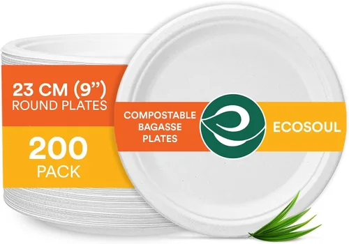 Vista 33 de ECO SOUL - Platos de papel compostables de 9 pulgadas (paquete de 200) biodegradables, resistentes, desechables, ecológicos para cena de Navidad