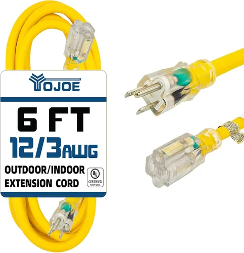 Vista 39 de YOJOE Extensión de cable para interiores y exteriores con extremo iluminado, cable resistente de 3 puntas 15A a prueba de inclemencias del tiempo