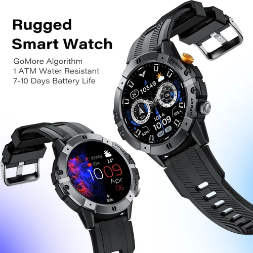 Vista 8 de Relojes inteligentes militares para hombres, llamadas Bluetooth, rastreador de actividad impermeable de 1 ATM con algoritmo GoMore, frecuencia