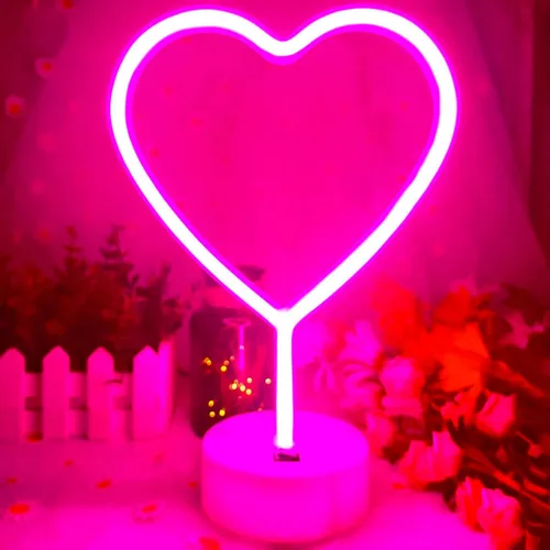 Vista 9 de Letrero de luz LED con luces de corazón, letrero de neón en forma de corazón con base (azul)