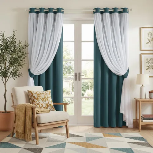 Vista 38 de PONY DANCE Cortinas Opacas con Superposición de Gasa, Cortinas de Doble Capa con Aislamiento Térmico Mix & Match para Oscurecer Habitaciones