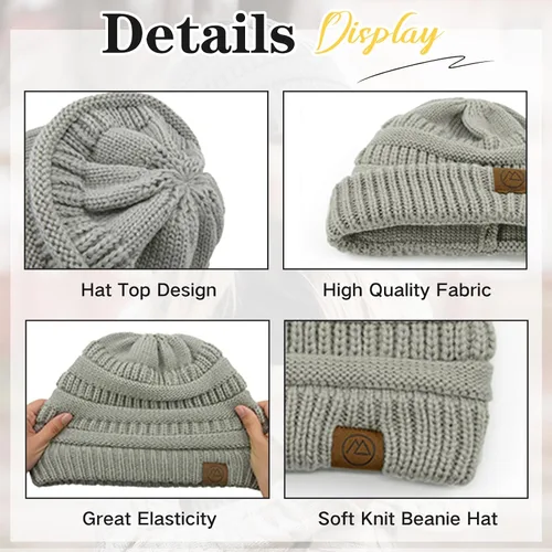 Vista 4 de American Trends Gorros de invierno para mujer, paquete de 4 gorros de punto grueso y holgado