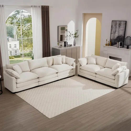 Vista 12 de Juego de sofá de 2 piezas de gran tamaño para sala de estar, sofá biplaza y sofá individual, asiento modular modular profundo de pana cómodos sofás