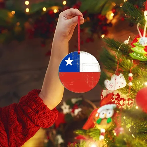 Vista 4 de Silueta de la bandera de Chile, adornos de árbol de Navidad, bandera nacional, recuerdo de país, decoraciones de Navidad, regalo de Chile, adorno
