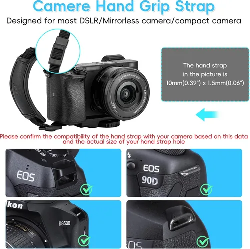 Vista 2 de JJC Correa de mano para cámara Nikon Z fc Zfc Z5 Z6 Z7 Z6II Z7II Z50 ZR D7500 D7200 D5600 D3500 D3200 Coolpix P1000 P950 B700 B600 P7800 P900 P610