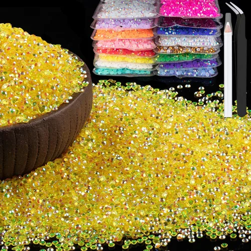 Vista 58 de 15000 diamantes de imitación de resina de 0.079 pulgadas a granel, diamantes de imitación de gelatina redondos negros con parte trasera plana, gemas