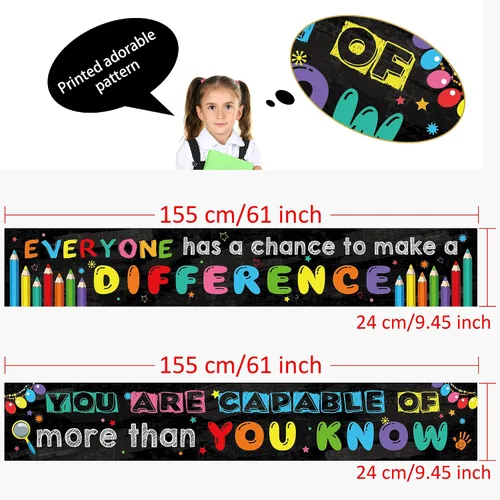 Vista 2 de Paquete de 2 carteles motivacionales para el aula, 9.5 x 61 pulgadas, cartel de mentalidad de crecimiento positivo e inspirador para preescolar