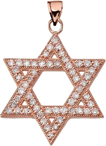 Vista 2 de Collar con colgante de estrella de David con diamantes deslumbrantes en oro rosa de 14 k