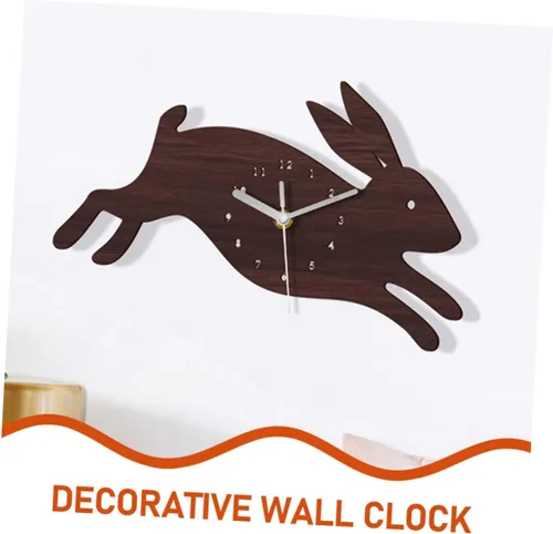 Vista 9 de BESPORTBLE Reloj de pared en forma de conejo Reloj de pared de madera para el hogar del niño