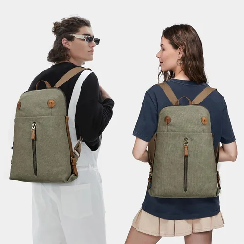 Vista 6 de KL928 Mochila de lona vintage para hombres y mujeres, mochila para laptop, mochila de viaje, bolsa de viaje al aire libre, verde oliva