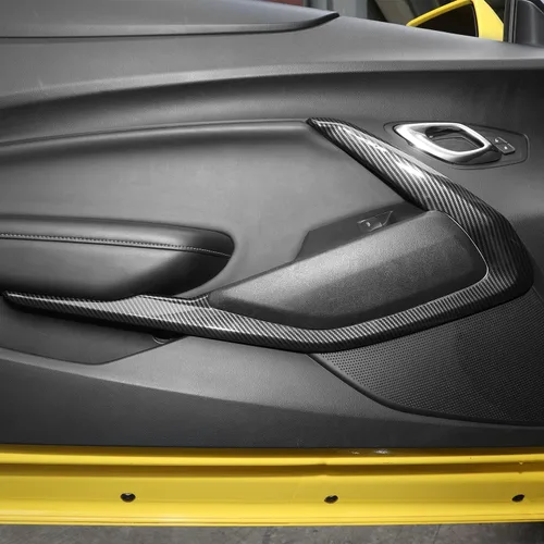 Vista 7 de Cubierta de moldura de panel de puerta interior en V de fibra de carbono, marco decorativo, accesorios interiores para Chevrolet Camaro 2016-2023