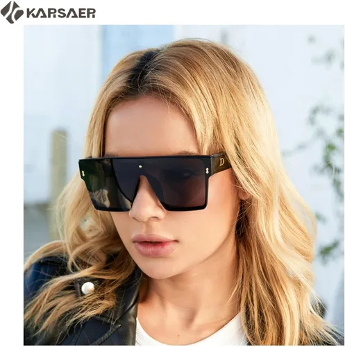 Vista 2 de Karsaer Chic De Gran Tamaño Cuadrado Mujeres Hombres De Una Sol Pieza Gafas De Sol Moda Top Plano Grande Unisex Gafas De Sol Mujeres Hombres K7110