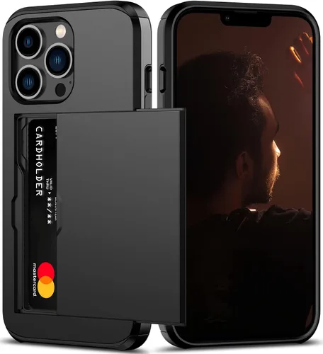 Vista 17 de Nvollnoe Funda para iPhone 13 con tarjetero [almacena 5 tarjetas] Funda tipo cartera de doble capa resistente a prueba de golpes con ranura oculta