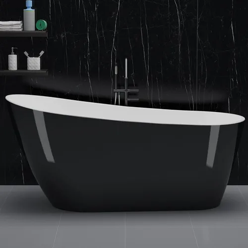 Vista 9 de 59 Inch Freestanding Bathtubs, White Acrylic Free Standing Bathtub, Modern Soaking Tub with Integrated Overflow & Chrome Drain for Bathroom Remodel