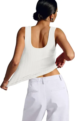 Vista 4 de WIHOLL Camisetas sin mangas acanaladas para mujer, de verano, sin mangas, cuello en V, casuales, básicas, de punto