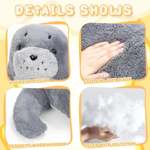 Vista 4 de Poen Peluche de foca gigante de 39 pulgadas, grande, grande, suave, tierno, color gris, adorable almohada grande, regalo para niños, compañero