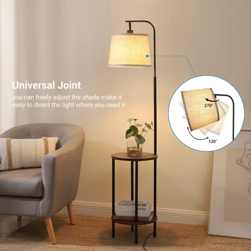 Vista 12 de DEWENWILS Lámpara de pie con mesa adjunta, mesita de noche estrecha de estilo granja, mesa auxiliar lateral de madera, lámpara de lectura ajustable