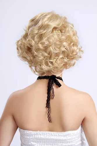 Vista 4 de mzcurse Peluca de cabello rizado ondulado retro rubio para mujer (dorado)