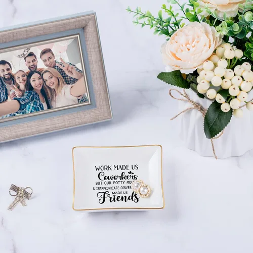 Vista 2 de Piudee Regalos para compañeros de trabajo para mujeres, plato de joyería de trabajo y amigos, regalo de agradecimiento para compañeros de trabajo